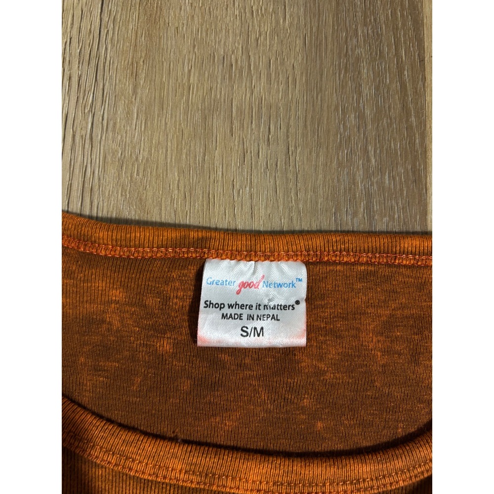 Vtg Orange Acid Wash Embroidered Patchwork Top Nepal S/M boho dopamine mushroom - Picture 3 of 7